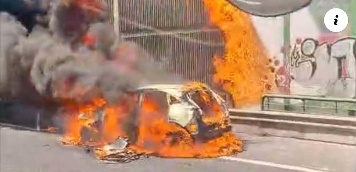 Carro destruído pelas chamas na A1. Veja as imagens